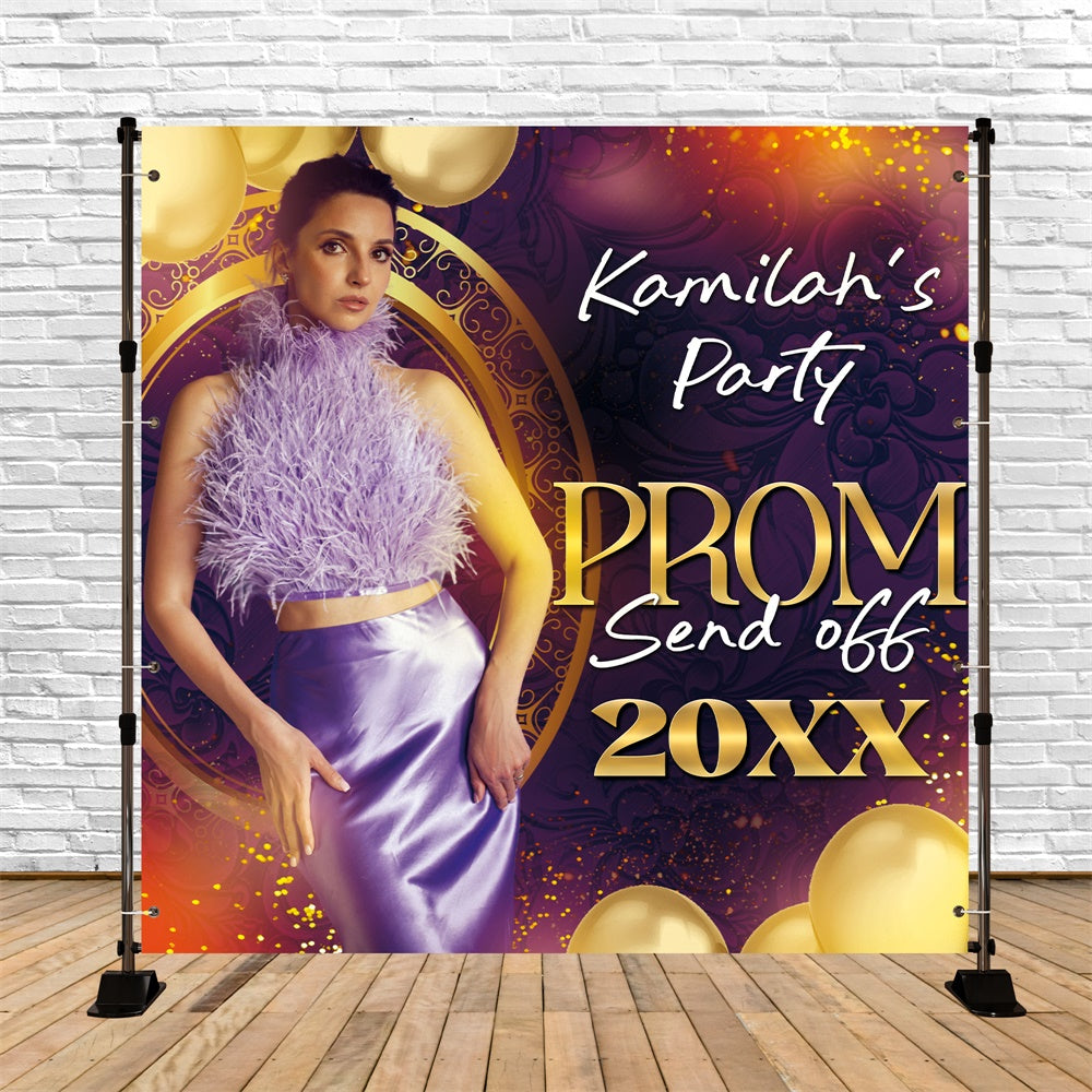 Prom 2025 Backdrop Golden Purple Glam Custom Party Graduation Backdrop BRP6-194