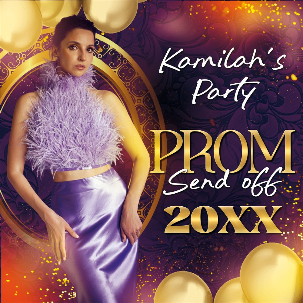 Prom 2025 Backdrop Golden Purple Glam Custom Party Graduation Backdrop BRP6-194