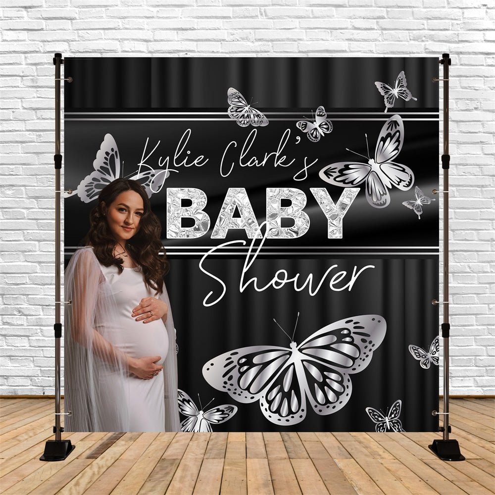 Custom Baby Shower Backdrop Silver Butterfly Elegance Backdrop BRP6-213