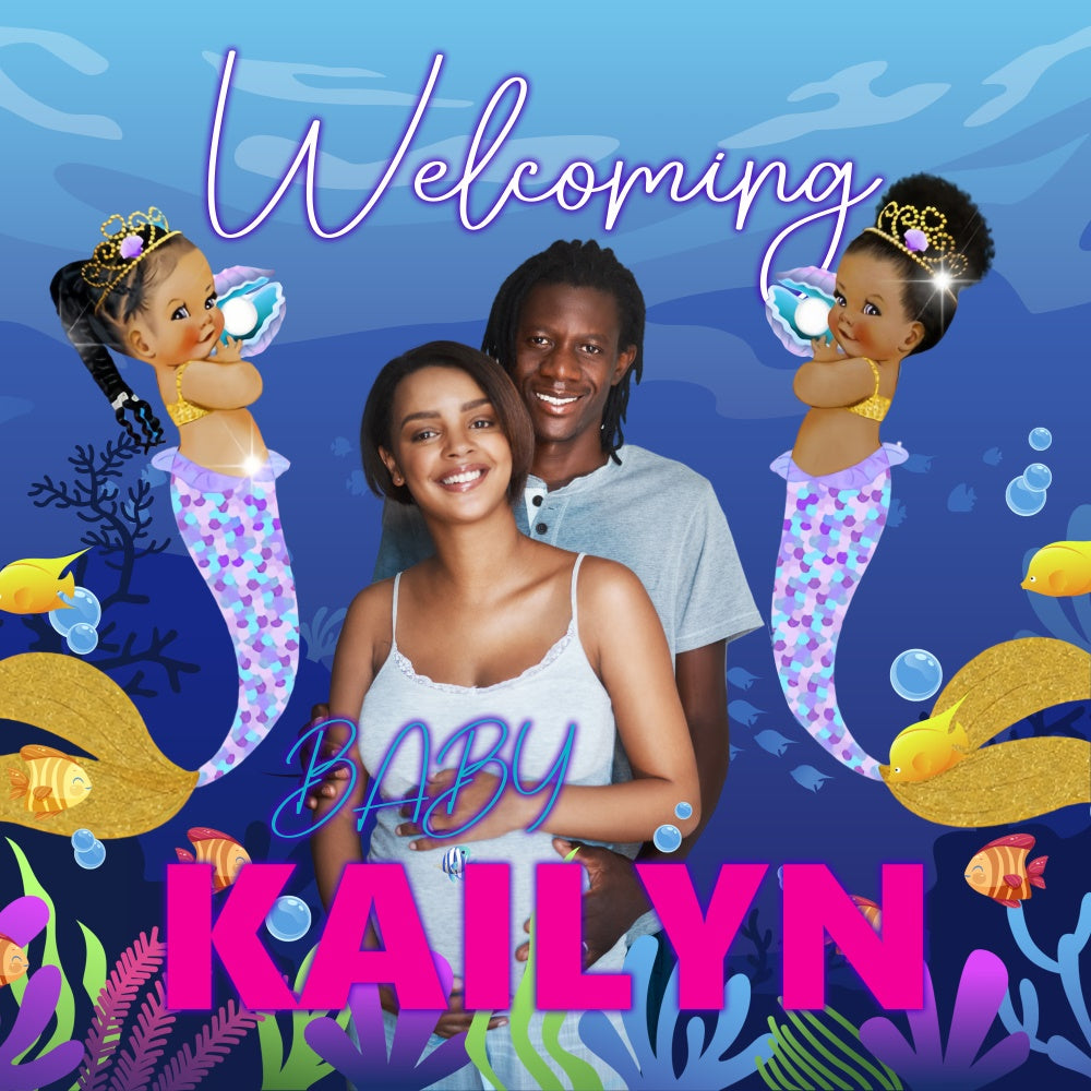 Under The Sea Baby Shower Mermaid Magic Personalized Backdrop BRP6-215