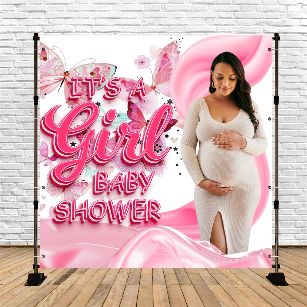 Baby Shower Backdrops Butterfly Bliss Pink Customized Backdrop BRP6-230