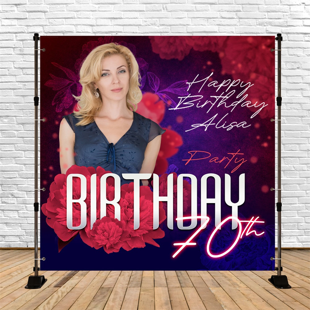 70th Birthday Backdrop Floral Grace Personalized Backdrop BRP6-53