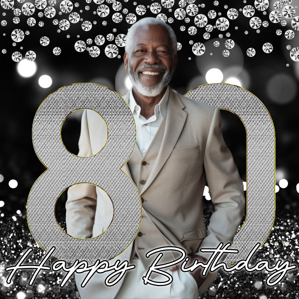 80th Birthday Backdrop Gentleman Sparkle Personalized Backdrop BRP6-58