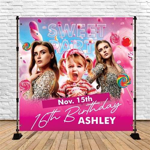 Personalized Backdrop For Birthday Sweet 16 Glow Backdrop BRP6-67