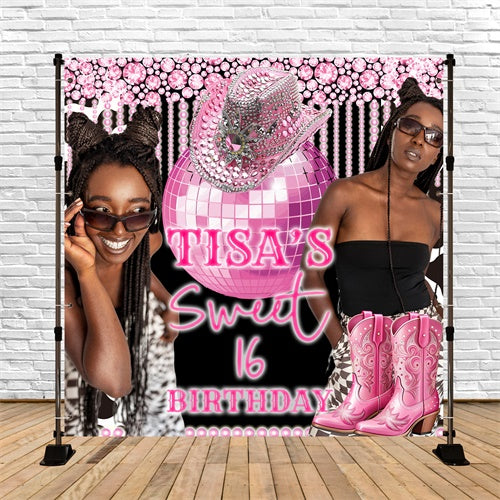 Custom Birthday Backdrops Disco Cowgirl Sweet 16 Backdrop BRP6-75