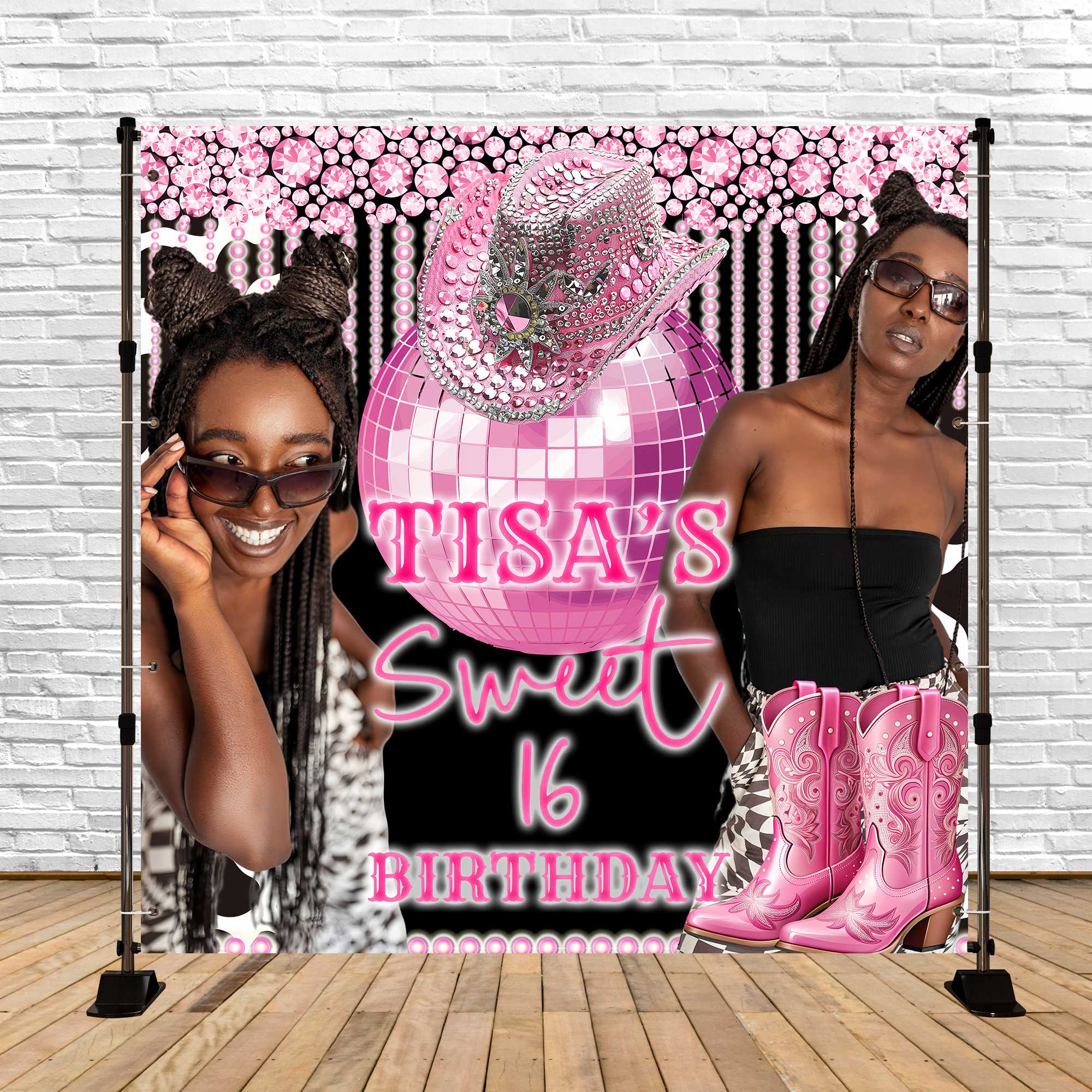 Custom Birthday Backdrops Disco Cowgirl Sweet 16 Backdrop BRP6-75
