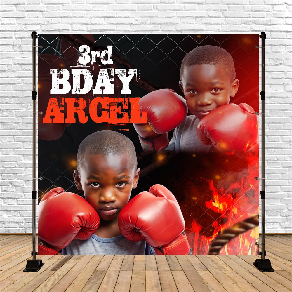 Personalized Birthday Backdrop Red Gloves Boxing Backdrop BRP6-79
