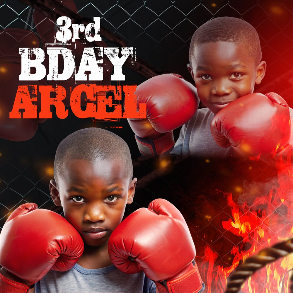 Personalized Birthday Backdrop Red Gloves Boxing Backdrop BRP6-79