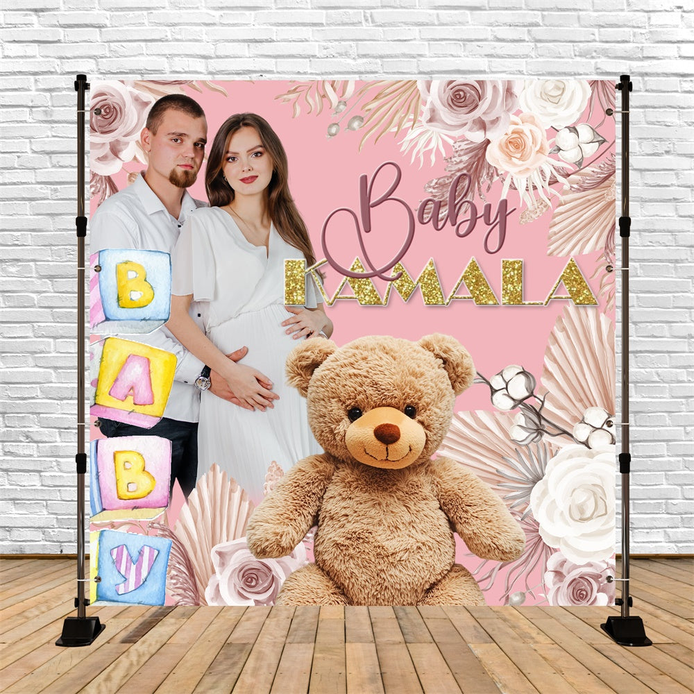 Baby Shower Backdrops Teddy Bear Floral Customized Backdrop BRP6-8