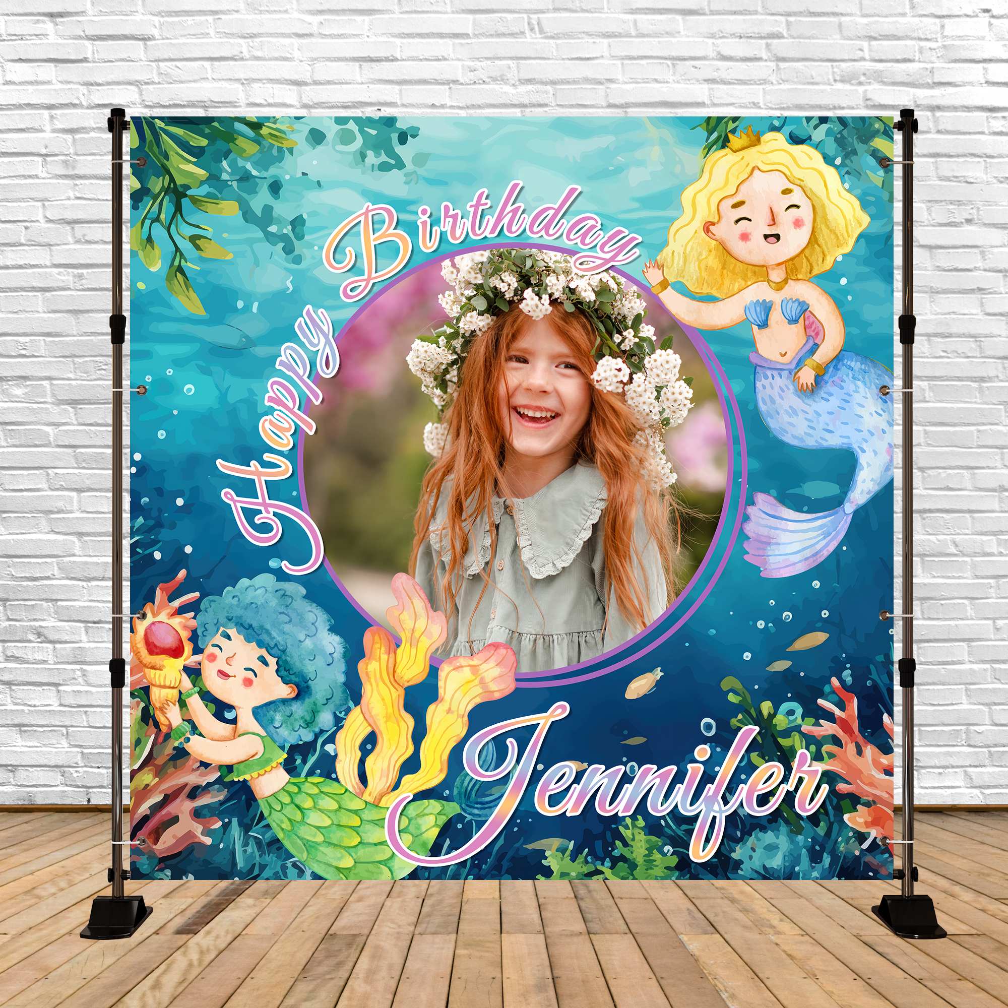Mermaid Backdrop For Birthday Ocean Princess Customized Backdrop BRP6-83