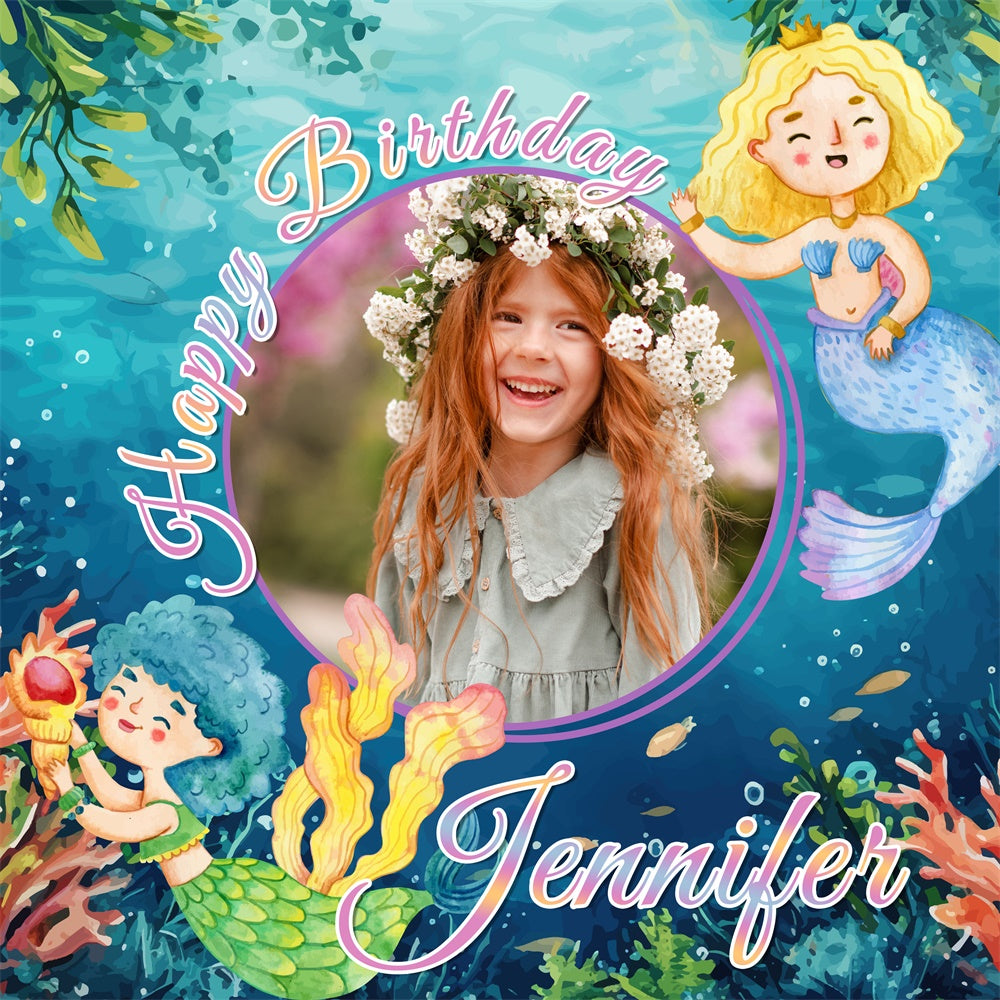 Mermaid Backdrop For Birthday Ocean Princess Customized Backdrop BRP6-83