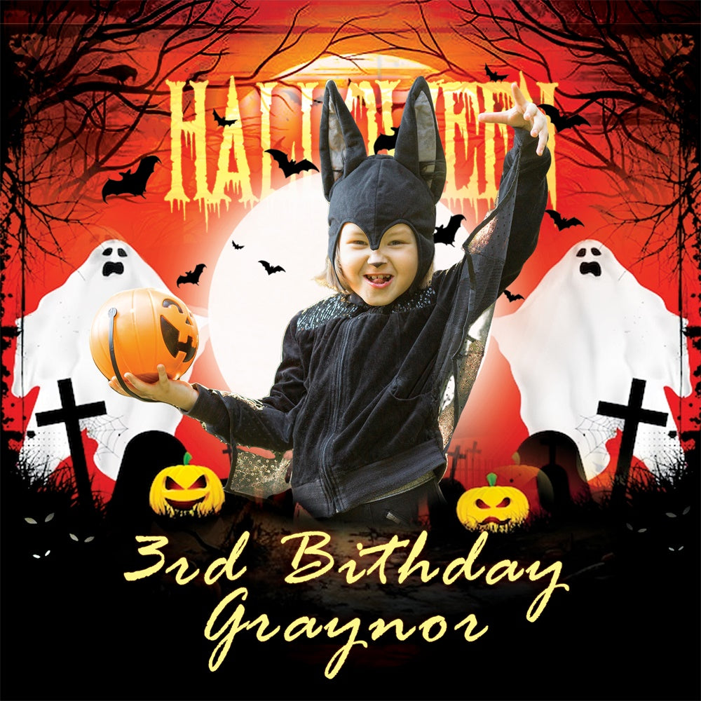Halloween Birthday Backdrop Pumpkin Bash 3rd Personalized Backdrop BRP6-85