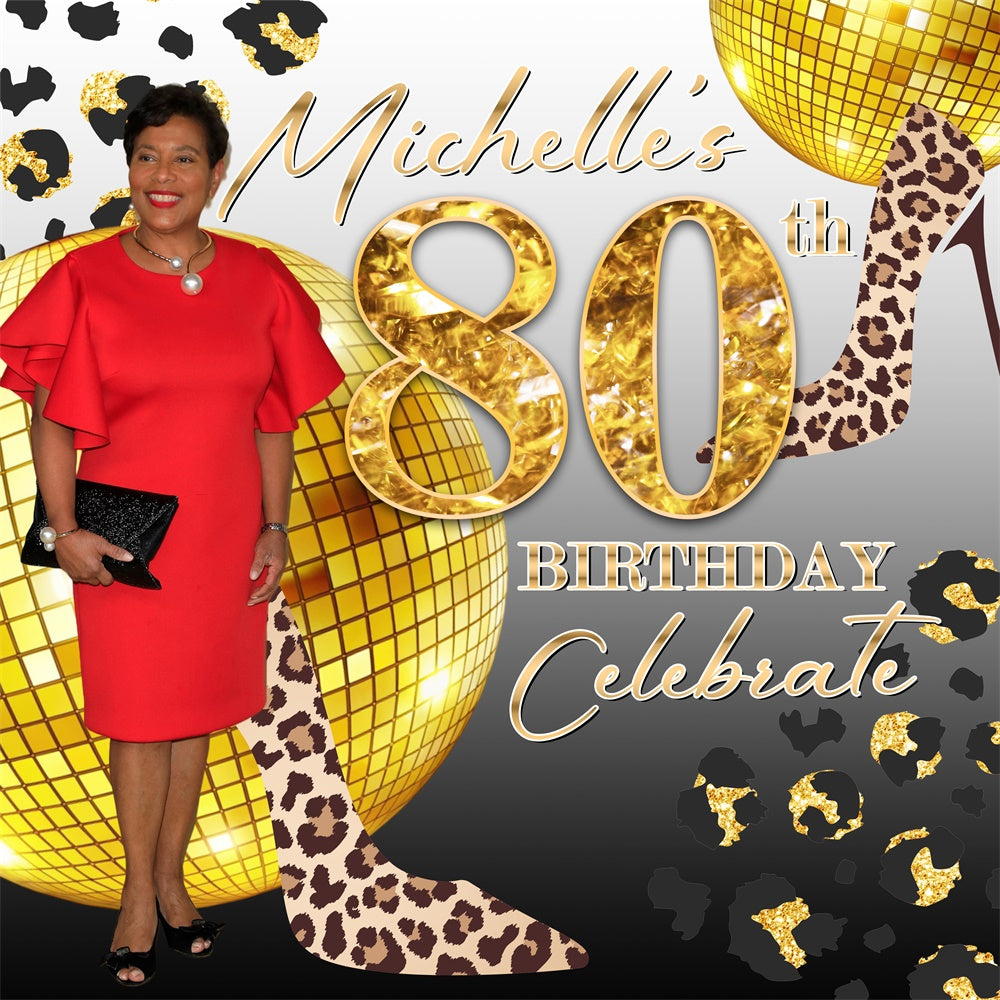 80th Birthday Backdrop Leopard Queen Personalized Backdrop BRP6-89