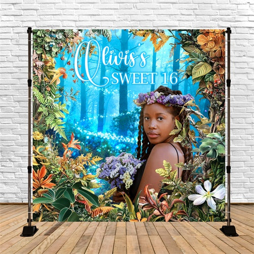 Custom Birthday Backdrops Enchanted Forest Sweet 16 Backdrop BRP6-95