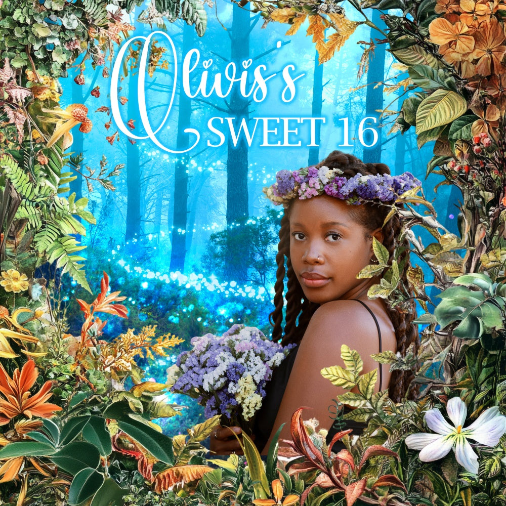 Custom Birthday Backdrops Enchanted Forest Sweet 16 Backdrop BRP6-95