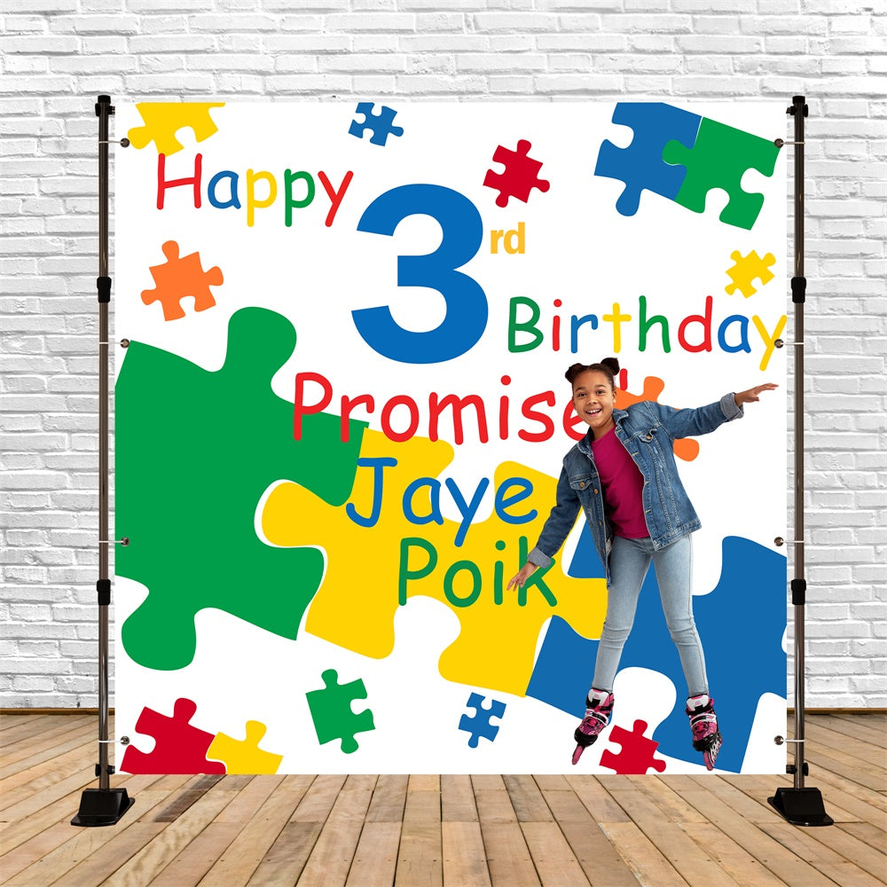 Customized Birthday Backdrop Bright Puzzle Bash Backdrop BRP6-96
