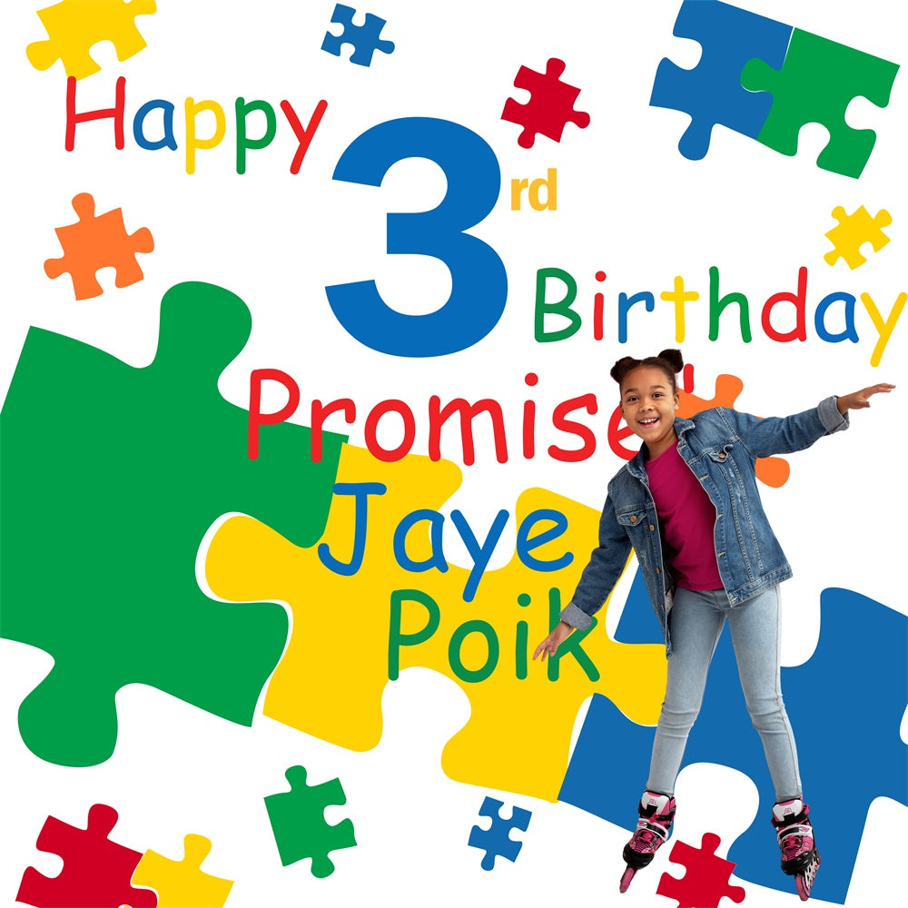 Customized Birthday Backdrop Bright Puzzle Bash Backdrop BRP6-96