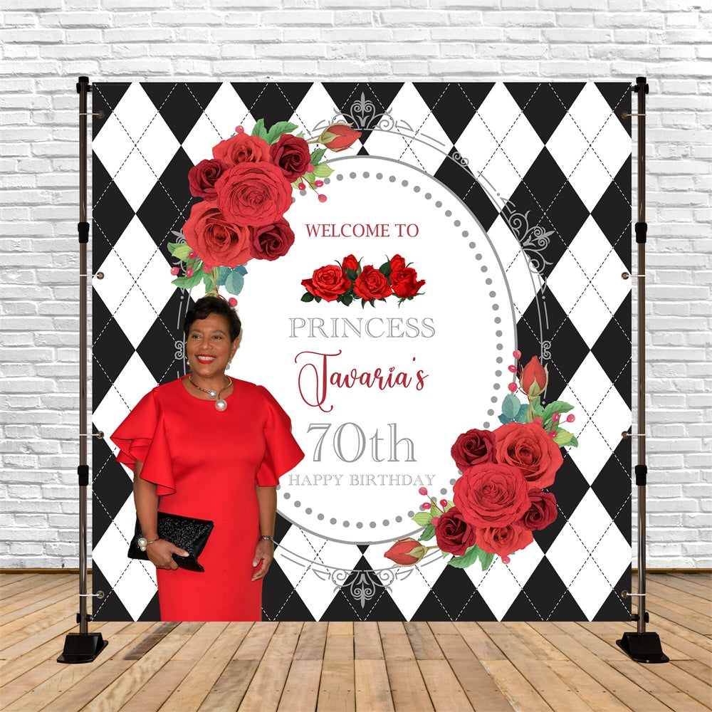 70th Birthday Backdrop Royal Roses Elegant Customized Backdrop BRP6-97