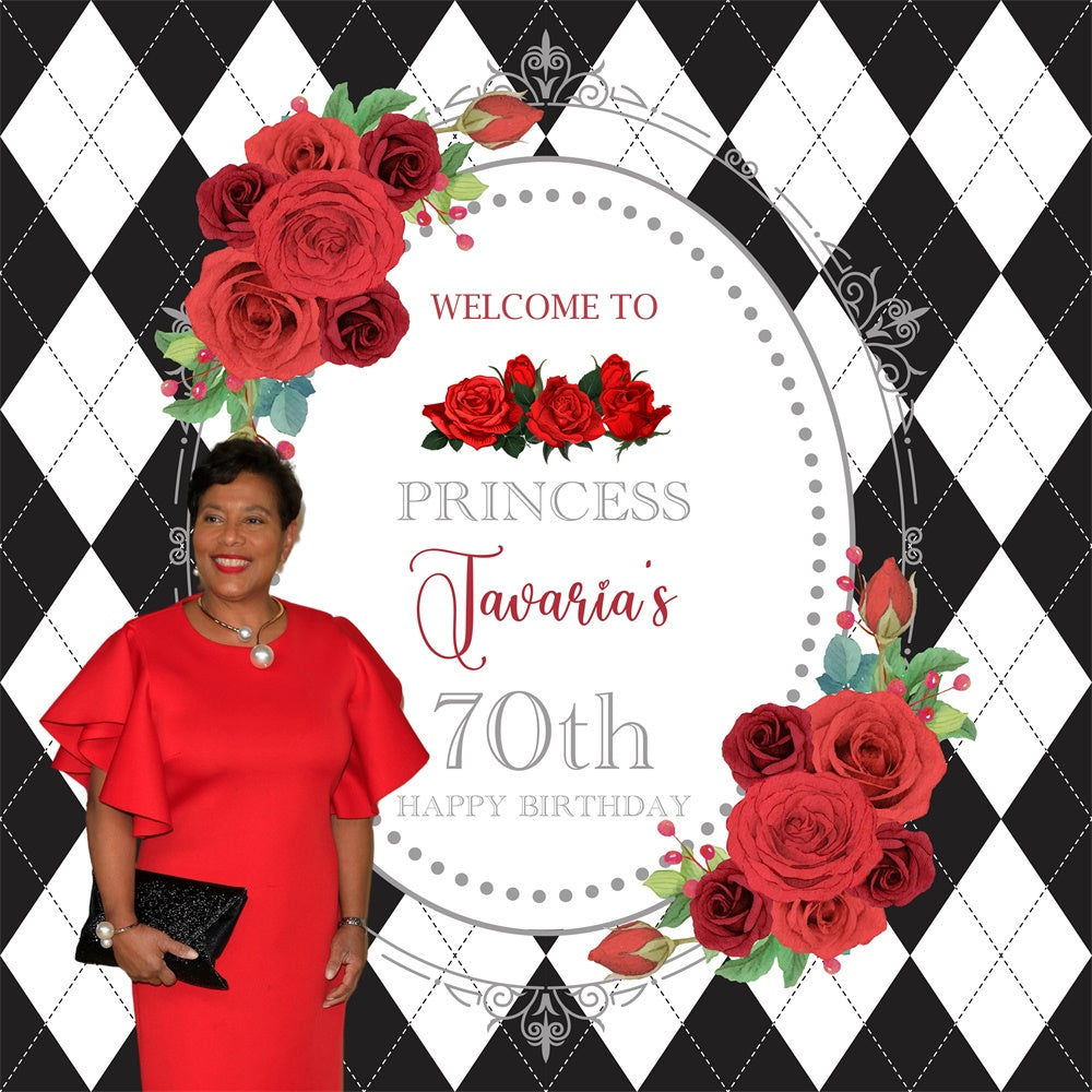 70th Birthday Backdrop Royal Roses Elegant Customized Backdrop BRP6-97