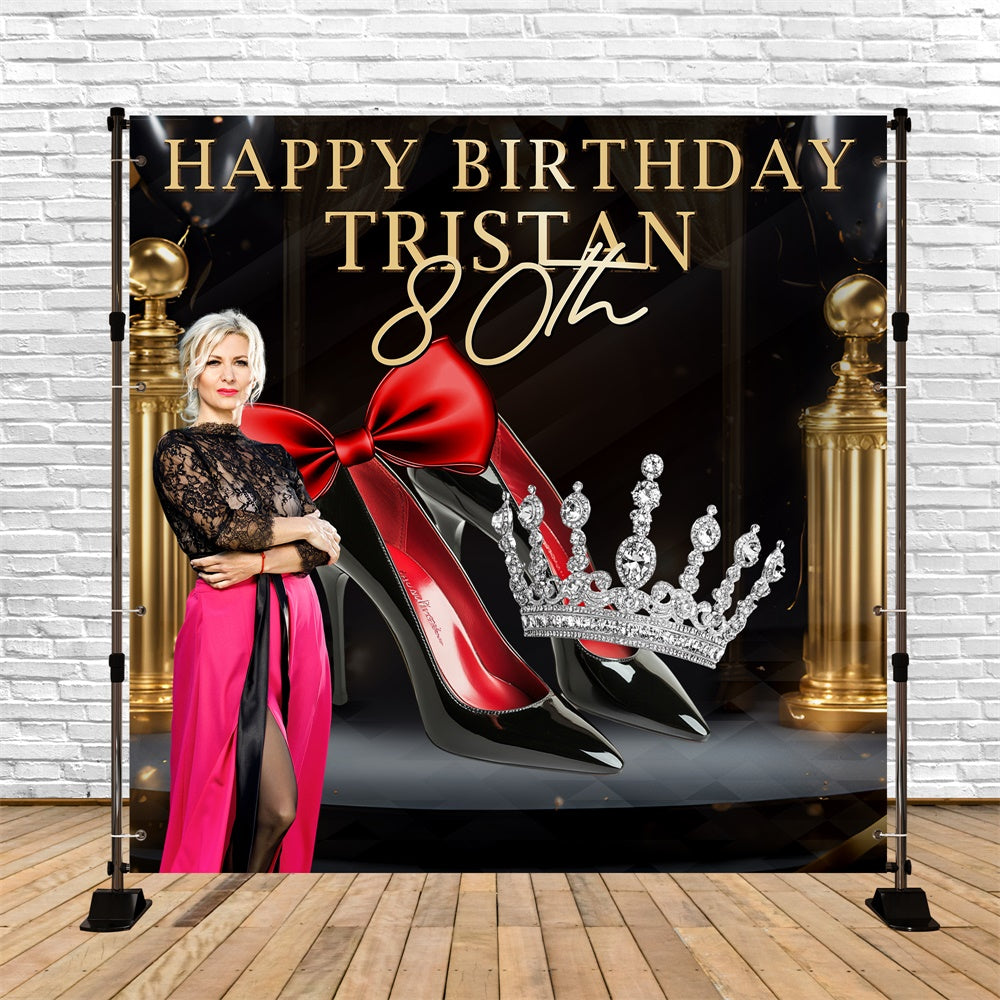 80th Birthday Backdrop High Heels Crown Personalized Backdrop BRP6-98