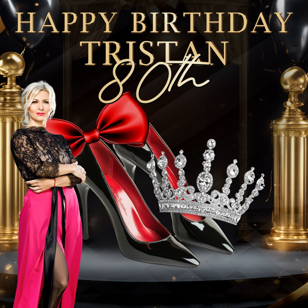 80th Birthday Backdrop High Heels Crown Personalized Backdrop BRP6-98