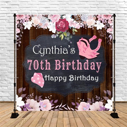 70th Birthday Backdrop Rustic Cowgirl Flower Custom Backdrop BRP6-99