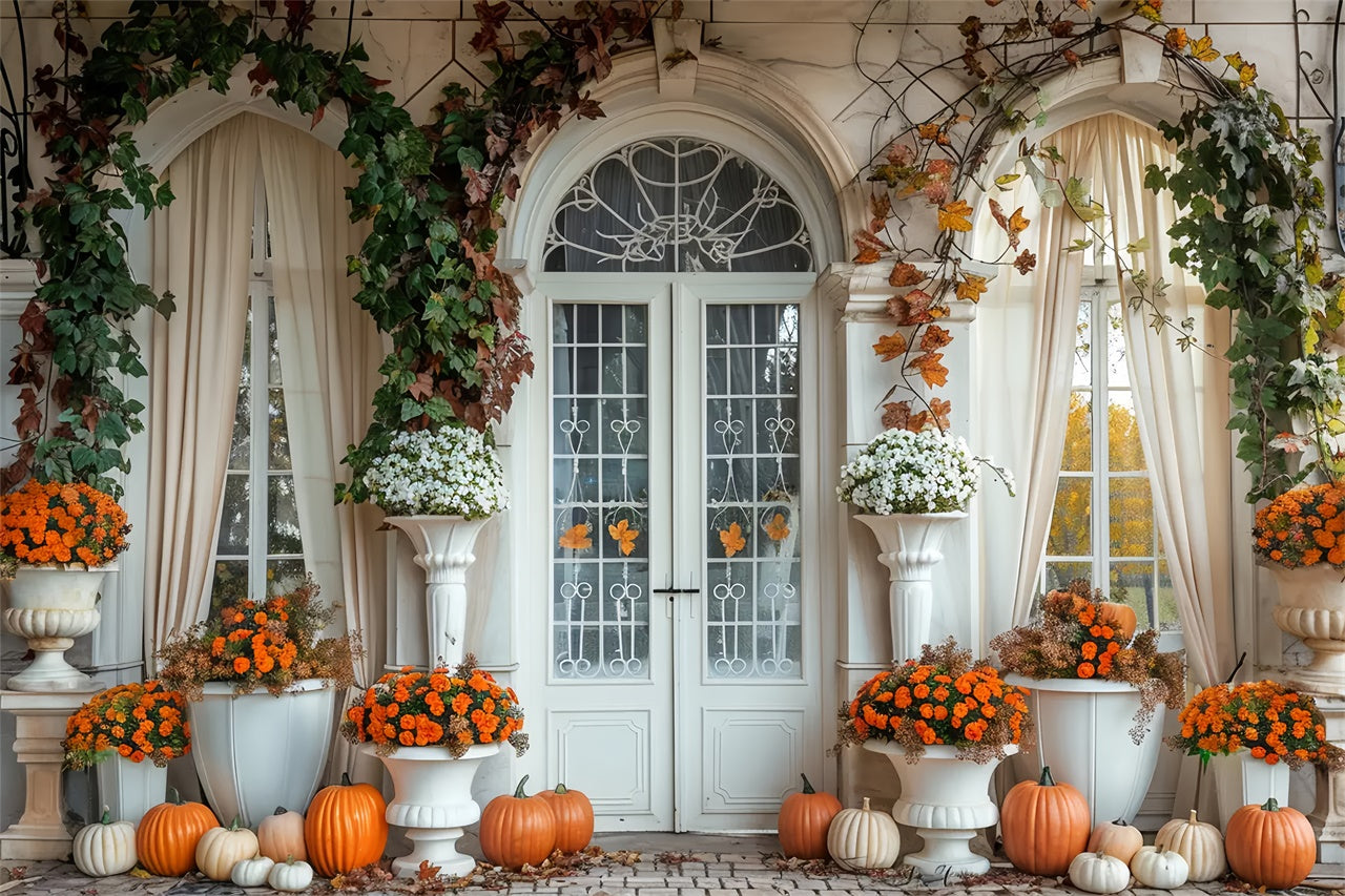 Window Arch Fall Fall Pumpkin White Arch Door Backdrop BRP7-139