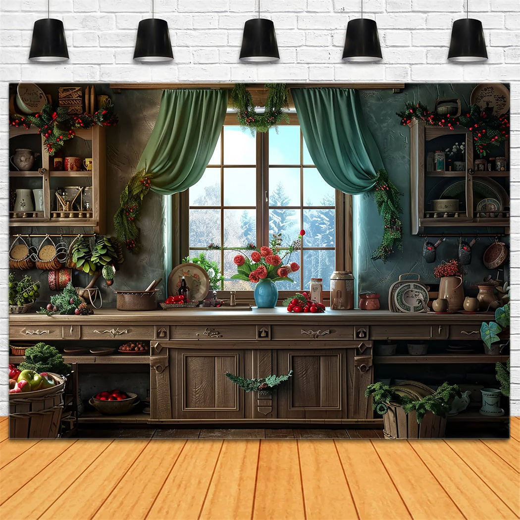 Christmas Cozy Winter Kitchen Backdrop BRP7-215 – Dbackdrop