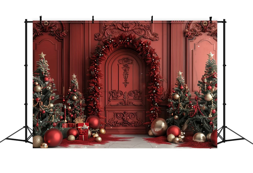 Aperturee Red House Christmas Party Square Tension Backdrop