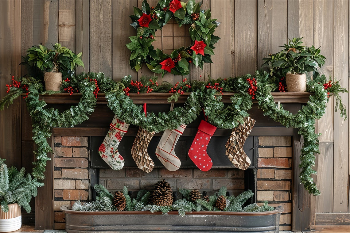 Classic Christmas Mantel Garland Backdrop BRP8-142 - 5'W*3'H(1.5*1m)