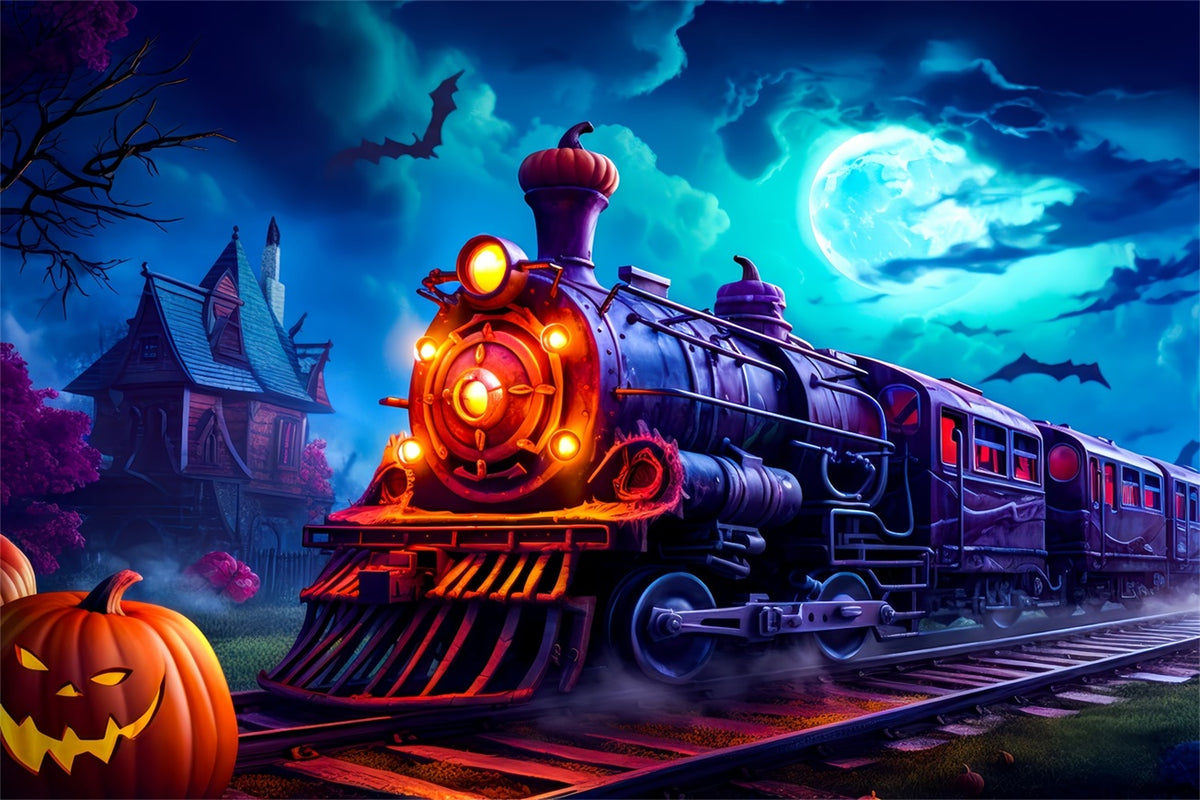 Halloween Haunted Pumpkin Express Train Backdrop BRP8-201 – Dbackdrop