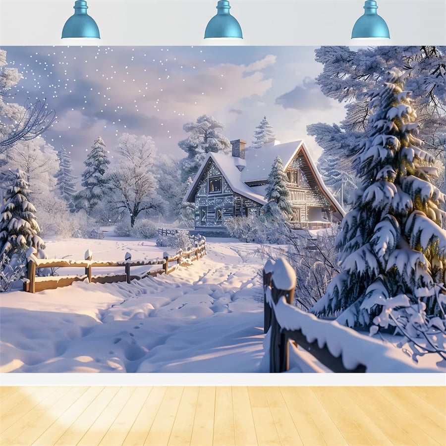 Snow-Covered Christmas Cabin in Forest Backdrop BRP8-63