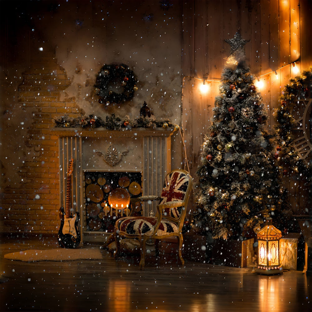 Snowy Night at the Fireplace Christmas Backdrop BRP8-85