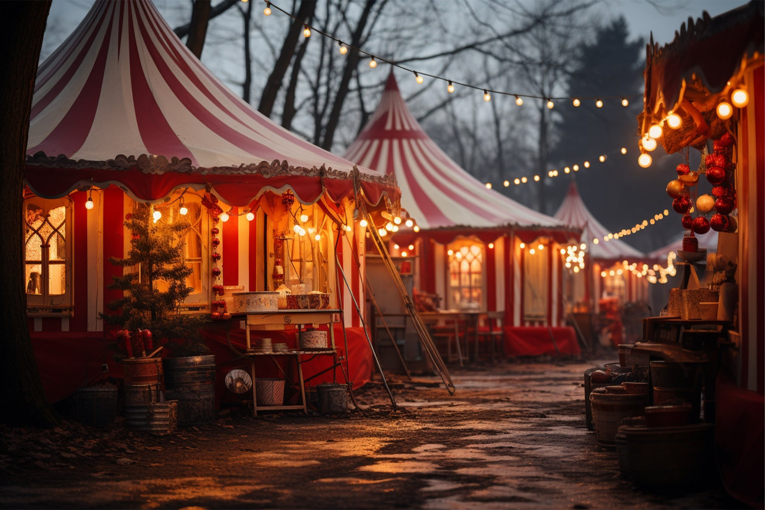 Christmas Carnival Tents String Lights Backdrop BRP9-104
