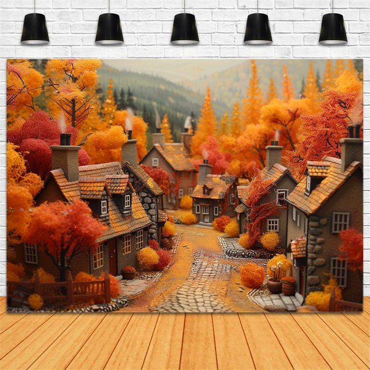 Autumn Dream Village Orange Red Trees Backdrop BRP9-150