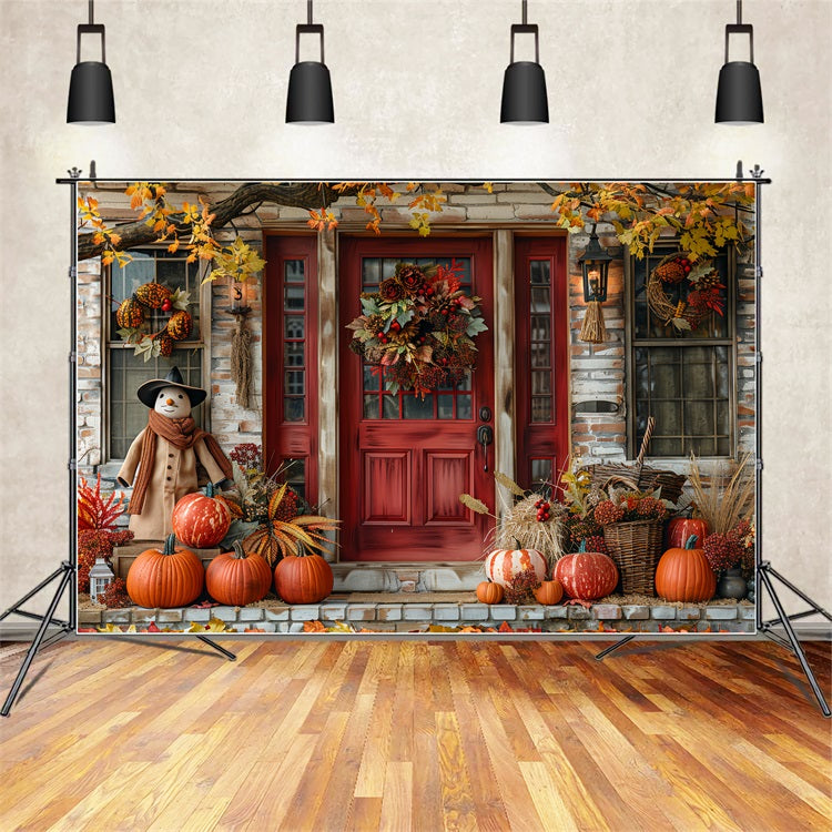 Fall Porch Decor Pumpkins Wreath Backdrop BRP9-173