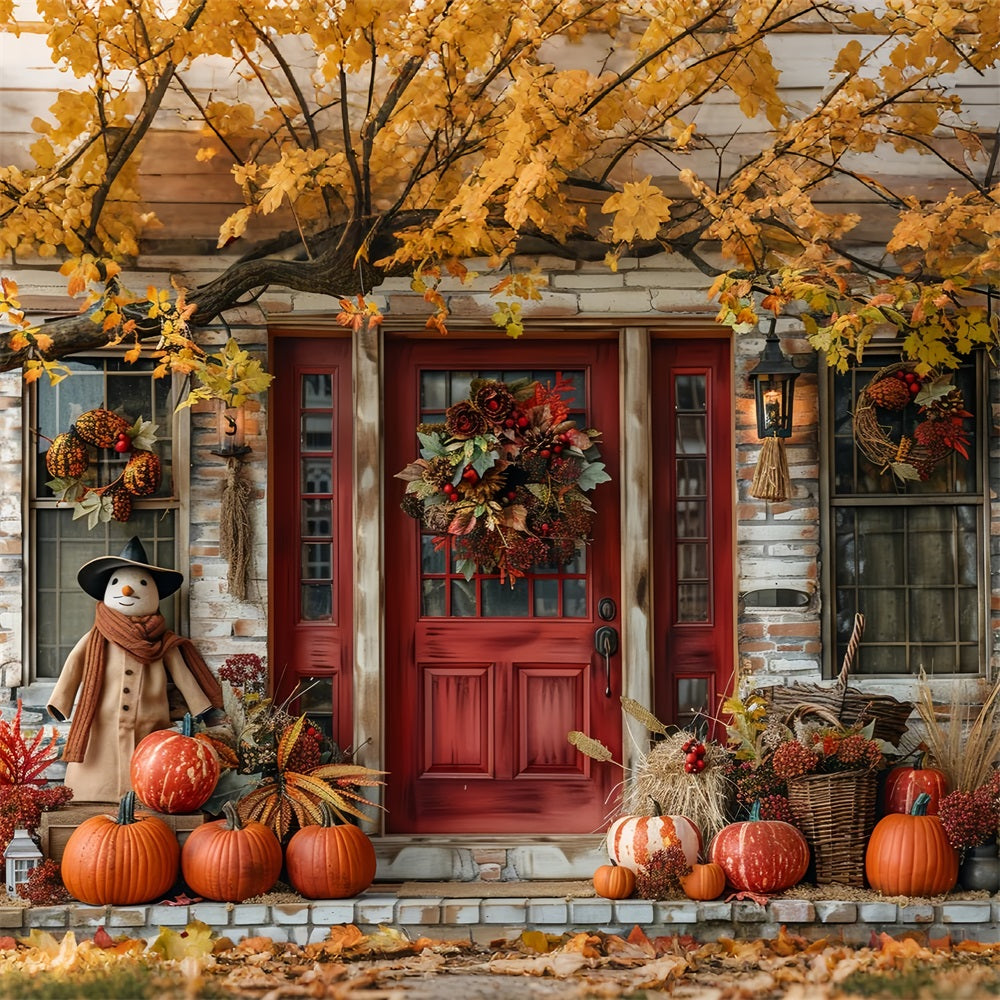 Fall Porch Decor Pumpkins Wreath Backdrop BRP9-173
