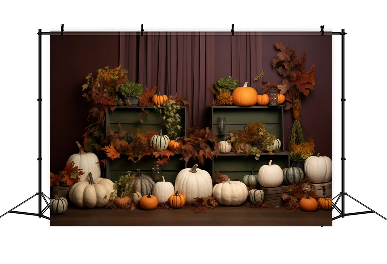 Fall Line Backdrop Cozy Fall Display Pumpkins Leaves Backdrop BRP9-201 – Dbackdrop