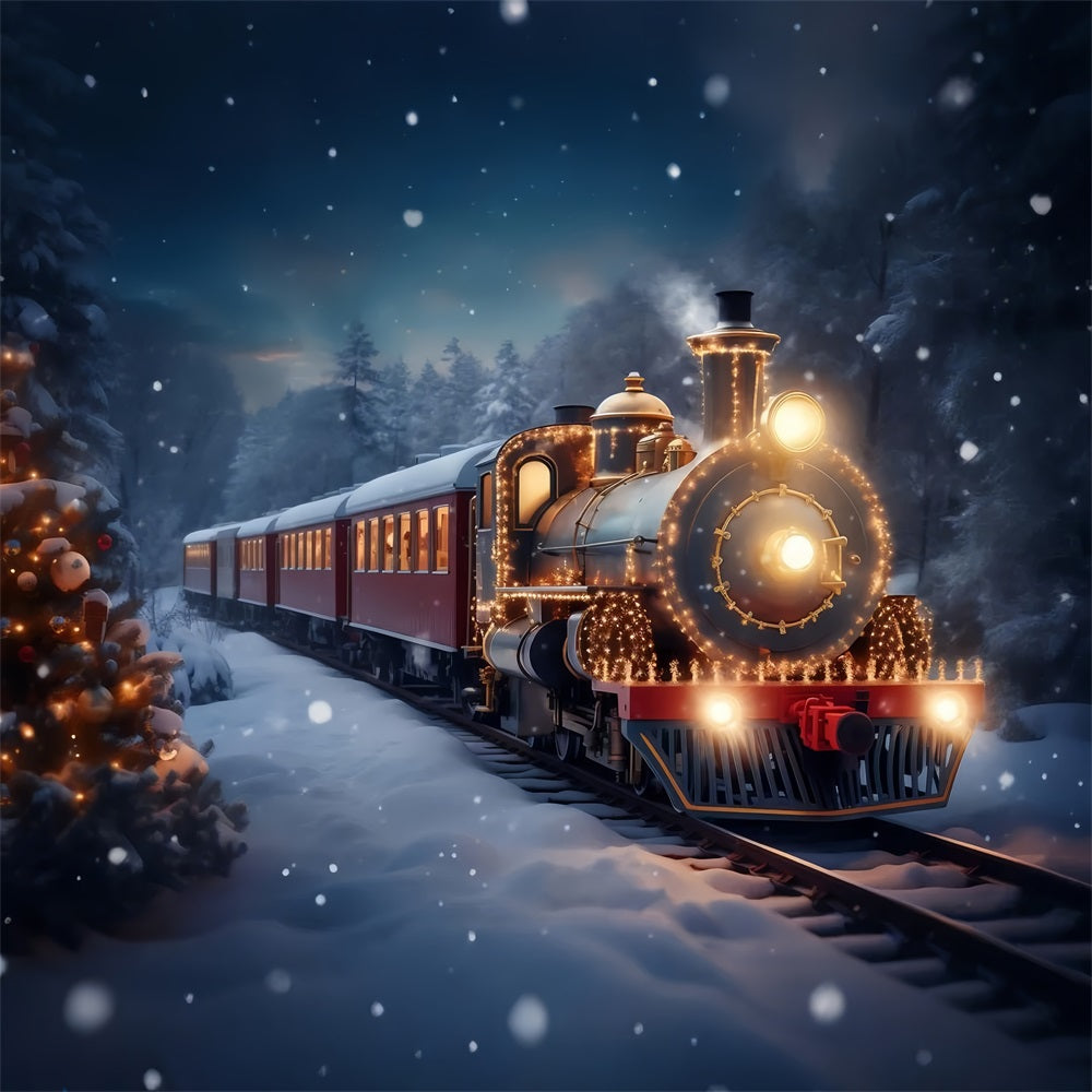 Glowing Steam Engine Winter Wonderland Backdrop BRP9-251