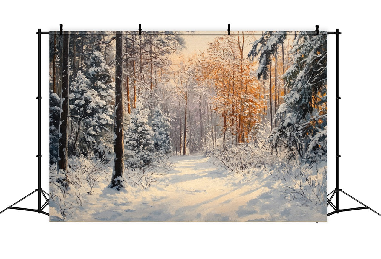 Tranquil Winter Walk Snowy Forest Backdrop BRP9-323