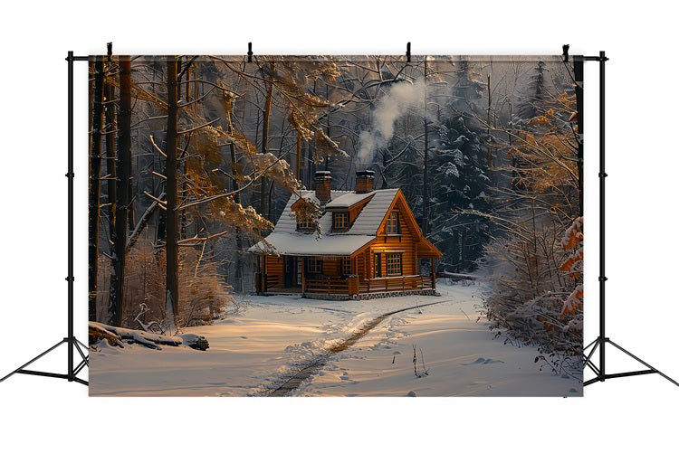 Cozy Log Cabin Snowy Winter Wonderland Backdrop BRP9-328