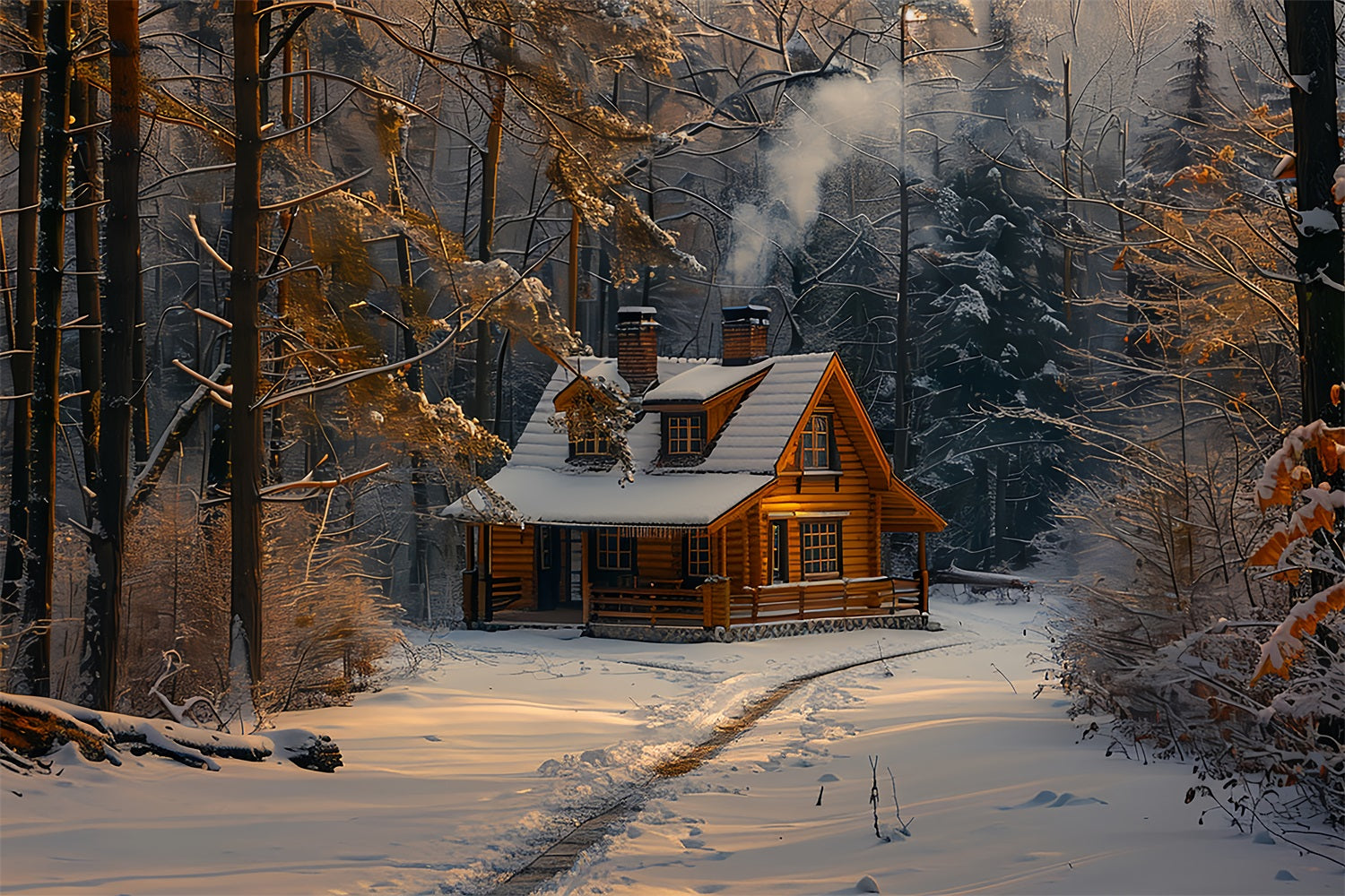 Cozy Log Cabin Snowy Winter Wonderland Backdrop BRP9-328