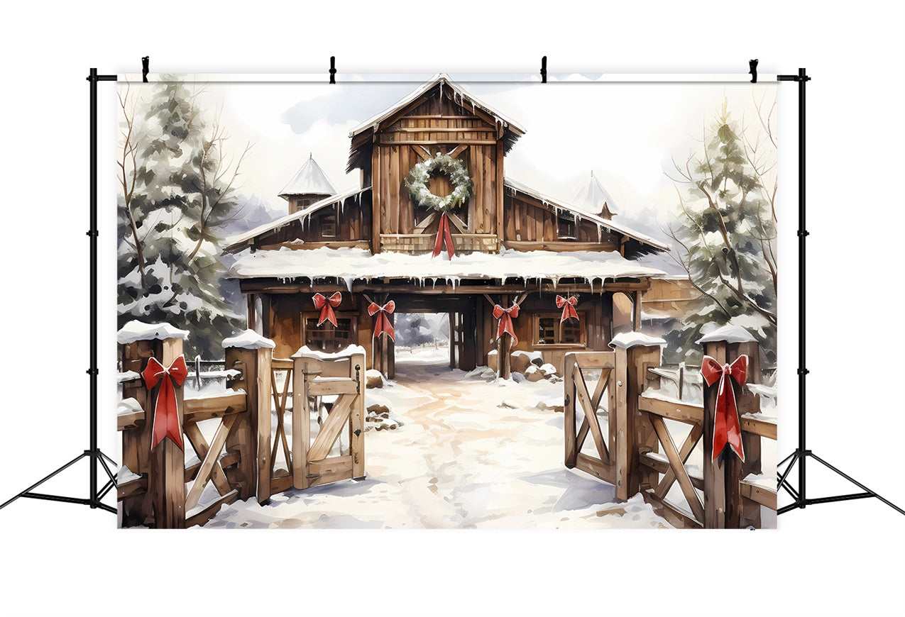 Winter Barnyard Wreath Snow Covered Path Backdrop BRP9-336
