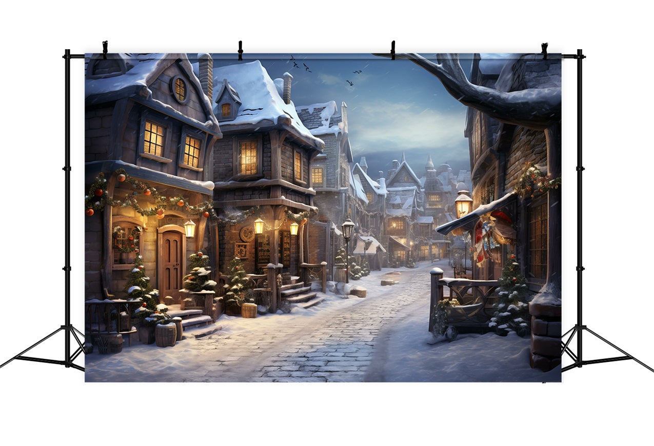 Lights Flashing Winter House Street Backdrop BRP9-338