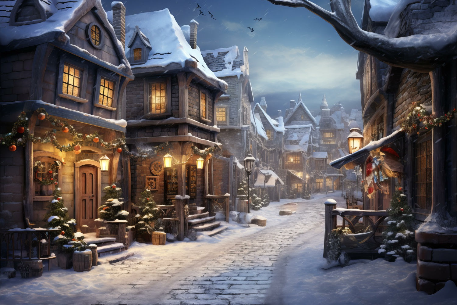 Lights Flashing Winter House Street Backdrop BRP9-338