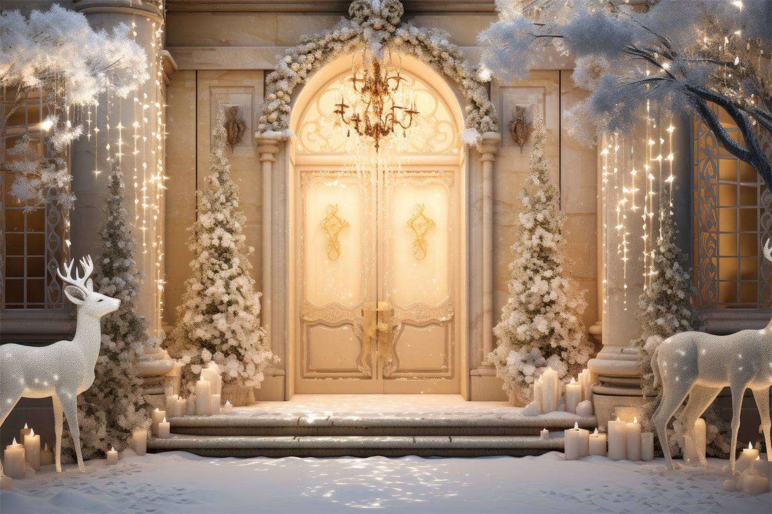 Winter Wonderland Reindeer Candlelight Backdrop BRP9-359