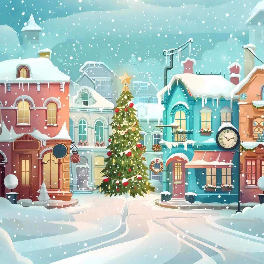 Christmas Tree in the Heart of Snowy Village Backdrop BRP9-47