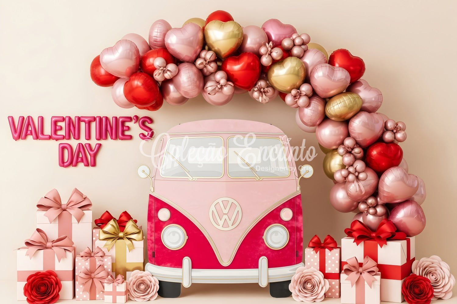 Valentines Backdrop Balloon Heart Gift Van Valentine's Day Backdrop By Magali