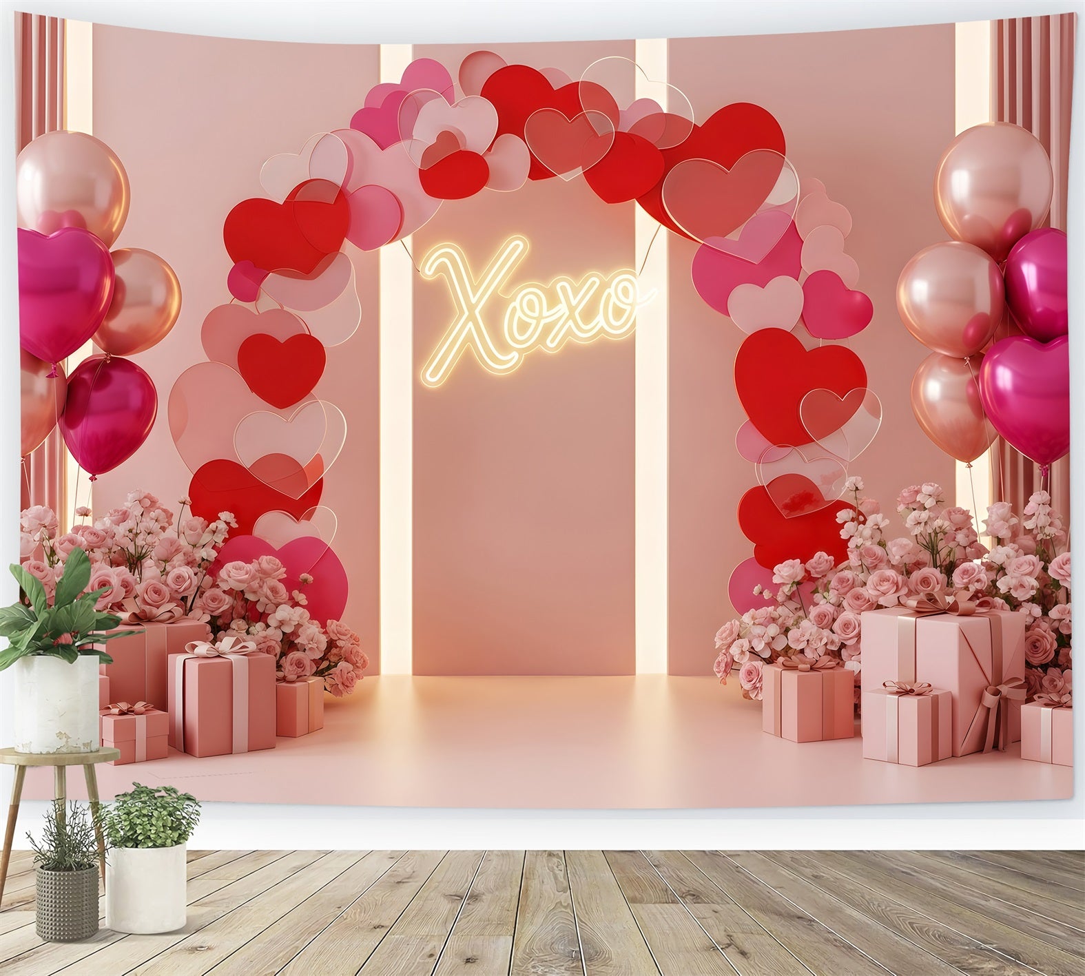 Valentine Backdrops Romantic Heart Arch Glow Valentine's Day Hearts Backdrop By Magali