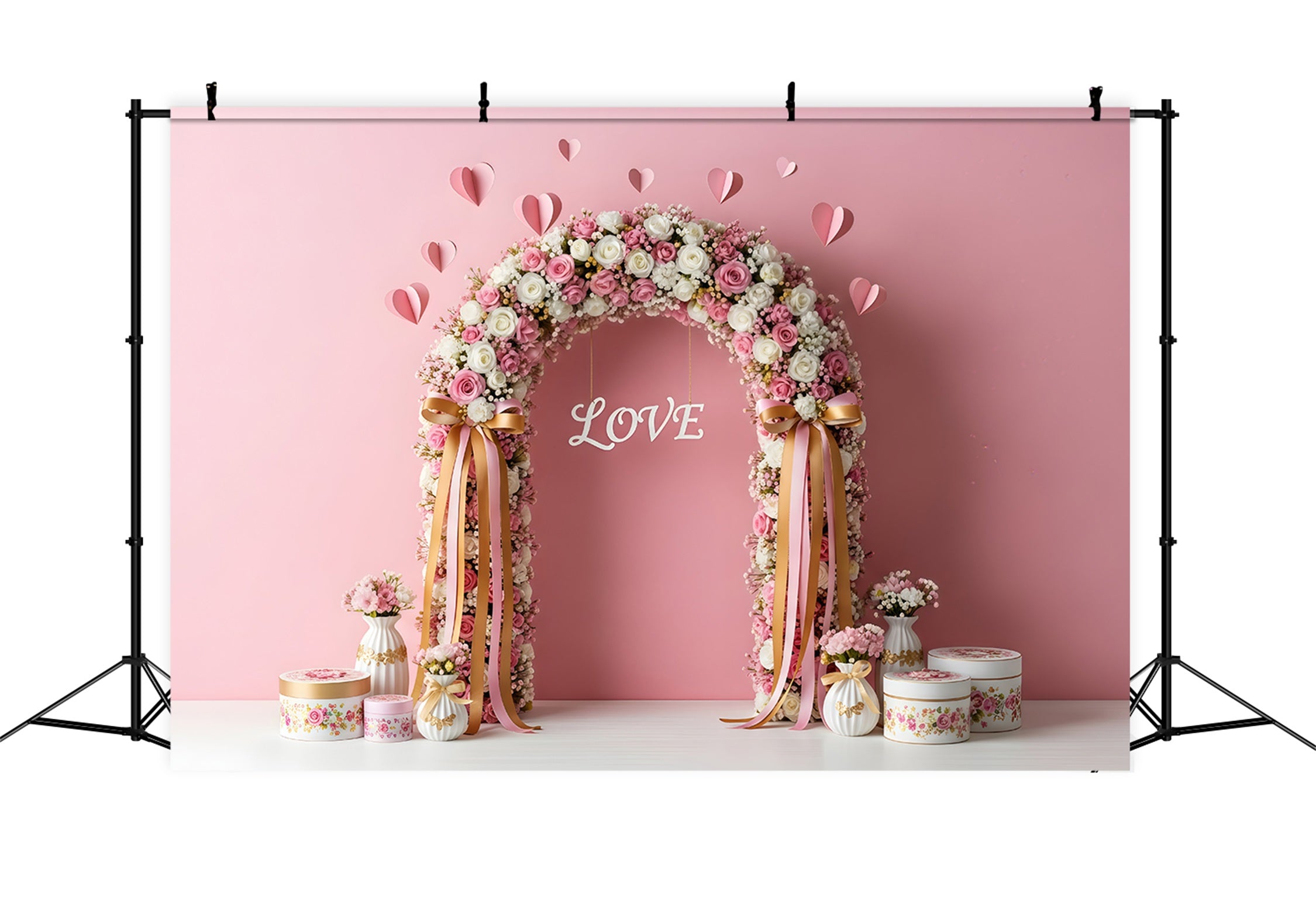 Valentines Backdrop Pink Floral Arch Valentine's Day Photography Backdrop By Magali
